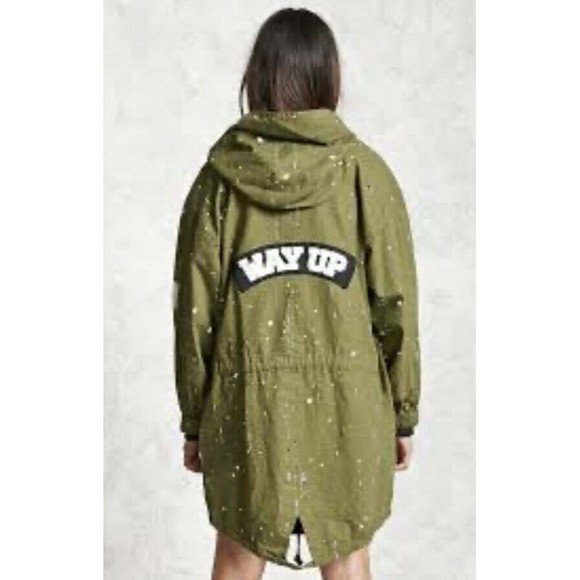 Forever 21 Army Green Nice Design Cotton Linen Hoodie Jacket Size M - Picture 2 of 5